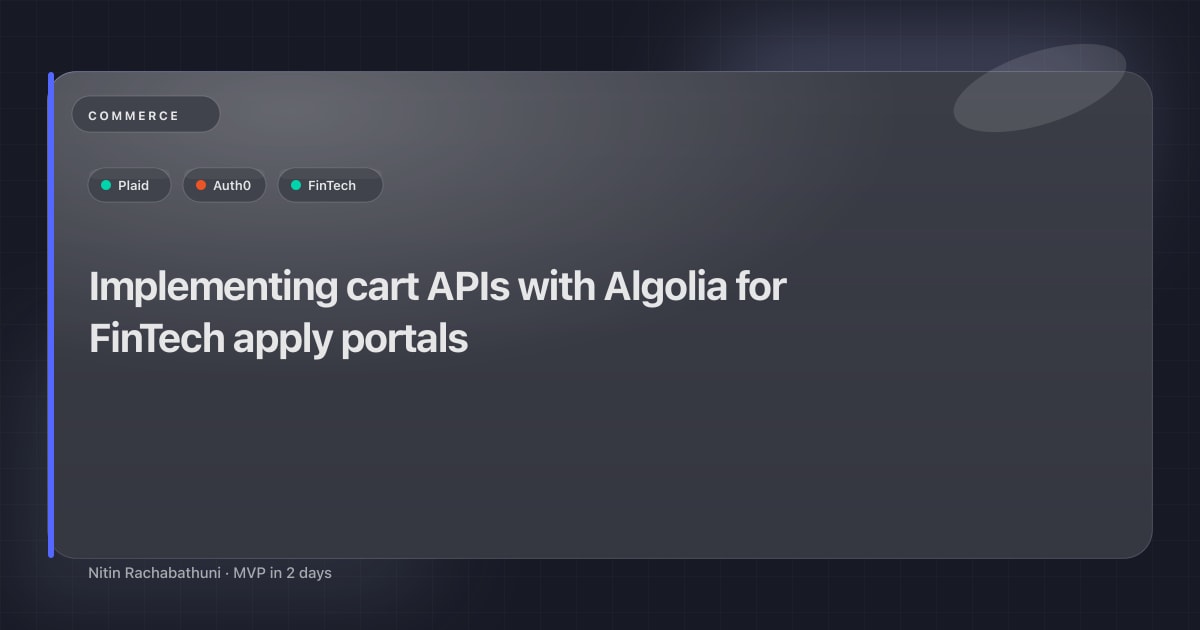 Implementing cart APIs with Algolia for FinTech apply portals