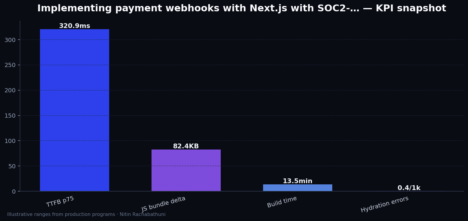 Implementing payment webhooks with Next.js with SOC2-ready logging — key metrics