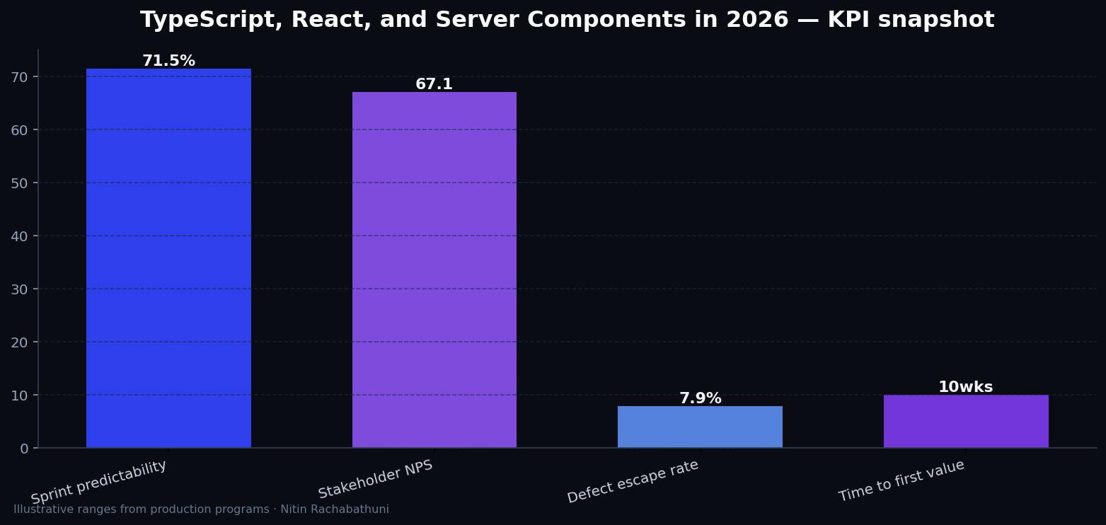 TypeScript, React, and Server Components in 2026 — key metrics